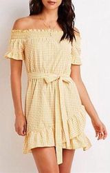 Charlotte Russe off the shoulder yellow plaid dress Photo 0