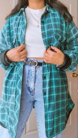 VINTAGE TURQUOISE PLAID FLANNEL JACKET BUTTON UP LINED INSULATED Blue Size XL Photo 0