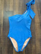 J. Crew Blue Bow One-Shoulder One Piece Swimsuit Size 12 Photo 0