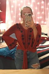 Altar'd State Burnt Orange & Navy Embroidered Top Photo 0