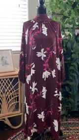 Prologue  The Raglan Maroon Boho Floral High Neck 3/4 Sleeve Midi Dress - Small Photo 0