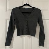 Gray V-Neck Cardigan Sweater Top Photo 0