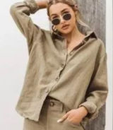 PRIINCESS POLLY cotton/linen blend raw hem shirt from Sammy Robinson col… Photo 0