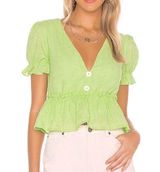 Line and Dot Revolve Green Ruffle eyelet Sleeve Top neon green Photo 0