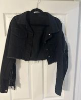 SheIn Black Fringe Jean Jacket Photo 0