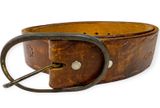 Vintage 70's S/M Toiled Leather Brass Handmade Belt Curt Pressed Design 39" X 2" Brown Photo 0