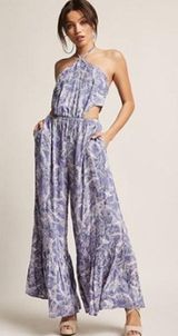 Jumpsuit Patterned Flowy Jumpsuit Blue Size M Photo 0