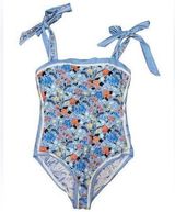 Reversible blue floral one piece bikini women’s size XL Photo 0