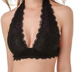 JOJOANS Floral Lace Halter Bra Bralette Top Unpadded Wirefree Bra Black Size L Photo 0