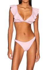 eberjey Pique Graziela Pink Bikini Ruffle High Cut Cheeky Small Textured Ribbed Photo 0