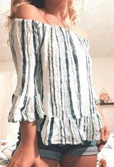 Off The Shoulder Top Blue Photo 0