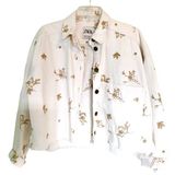 Zara White Button Embroidered Floral Denim Jean Jacket Size XS Photo 0