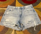 Super Hi Rise Festival Denim Jean Shorts Light Wash Distressed 18 Photo 0