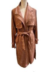 OAT New York Women's Pink Faux Suede Trench Coat Size S Long Sleeve NWT Photo 0