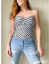 Y2K Strapless Bustier Top Size XS Black/White Striped Party Going out Photo 0