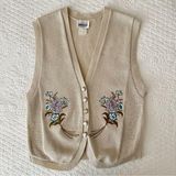 Vintage 90s Embroidered Floral Knit Vest Leslie Fay Petite Collection Photo 0