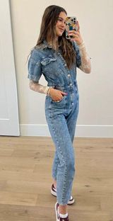 FREE PEOPLE Marci Denim Jumpsuit in Wash Powder Size Small Photo 0