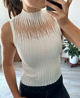 NEW! Women Knit White Mesh Tank Tops Sleeveless / Size Small Photo 0