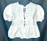 Divided HM Tie Detail Puff Sleeved Blouse White Women’s Sz Medium Photo 0