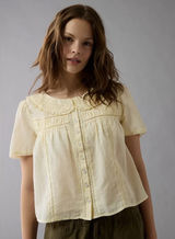 American Eagle Collared Pintuck Blouse | Yellow | Size L Size L Photo 0