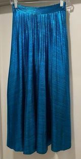 Metallic Blue Glitter Chromatic Lined Pleated Maxi Skirt Photo 0