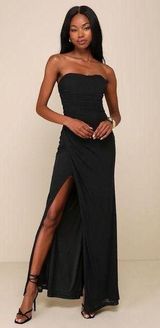 Epitome of Allure Black Mesh Strapless Ruched Tulip Maxi Dress Size XL Photo 0