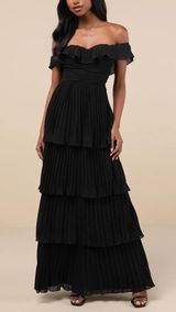 Lulus Always Remarkable Black Pleated Off-the-Shoulder Maxi Dress Photo 0