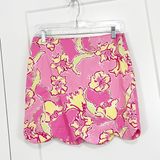 Lily Pulitzer Size 2 Pink and Yellow Floral Scalloped Hem Skirt Photo 0