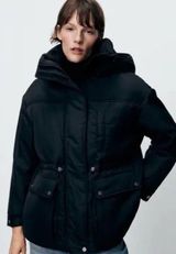 ZARA NWT  Black Hooded Parka Jacket SZ-Large Photo 0