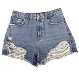Zara Women's High Waisted Distressed Denim Shorts Blue Size 8 Photo 0
