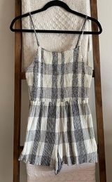 Topshop cream & black plaid upper smocked spaghetti strap romper Photo 0