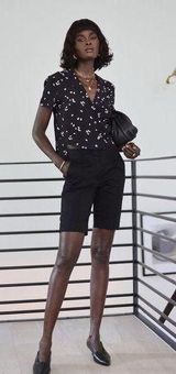 NWT Thakoon Black Daisy Floral Print Short Sleeved Crop Boxy Button Down Blouse Photo 0