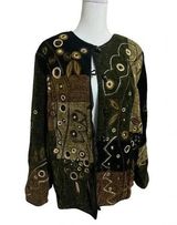 Indigo Moon Embroidered Jacket Funky Art To Wear Unique Quirky Bold Artisanal Brown Photo 0
