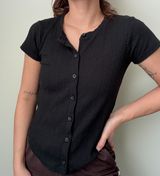Black Short Sleeve Button Up Top Photo 0