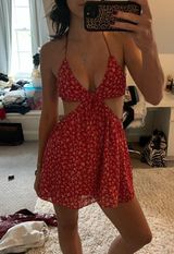 Red floral cut out mini dress  Photo 0