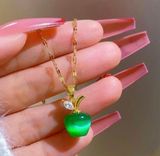 18K Gold Plated Emerald Green Crystal Apple Pendant Necklace for Women Photo 0