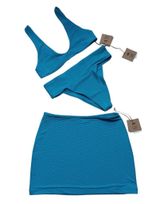 Free People Toast Swim Bikini Set 3 Piece Scoop Top/Banded Bottom/Skirt S NWT Photo 0