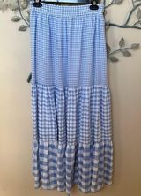 Anthropologie  AURA blue & white gingham maxi skirt Sz S EUC Photo 0