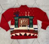 Rare Vintage Holiday Scene Ugly Christmas Sweater Sz Large Photo 0