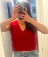 Babaton Emporia Merino Wool Cable Knit Relaxed Sweater Vest Red Women’s Medium Photo 0