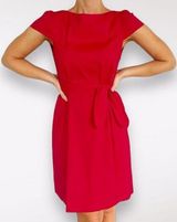 Theory Analba Red Knee Length Dress Cap Sleeve Belted Small ❗️FLAWED❗️ Photo 0