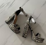 Beautiful bold print contrast Tournament ankle strap open toe sandal heels platform Photo 0