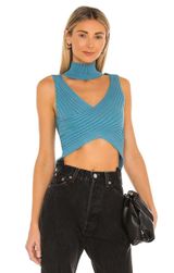 Crossover Turquoise Ribbed Top With Turtle Neck Piece Attached Photo 0