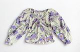 Anthropologie White Purple Floral Balloon Sleeve Crop Top XS Photo 0