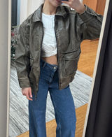 Stradivarius Leather Bomber Jacket Oversized Photo 0