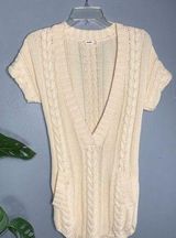 Old Navy Cream Chunky Cable Knit Short Sleeve Plunging V-Neck Tunic Sweater Med Photo 0