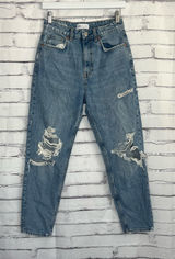 ZARA Mom Boyfriend Jeans High Rise Distressed Blue Women’s 26 Casual Denim Y2K Photo 0