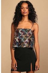 Defining Moment Black Multi Color Sequin Cami Tank Top Size Medium Photo 0