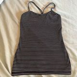 Lululemon Power Y Tank Black White Striped Size 6 Shelf Bra Stretch Athletic Photo 0