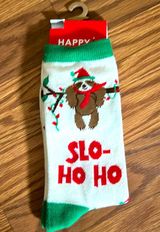 Happy Christmas Slo Ho Ho & Sloth Crew Socks Red Photo 0